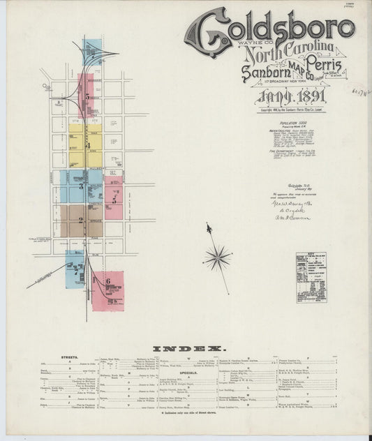 Sanborn Fire Insurance Map from Goldsboro, Wayne County, North Carolina (1891), Sheet #0001 - Historic Sanborn Fire Insurance Map Print, vintage old map wall art, antique decor, genealogy gift, North Carolina North Carolina map