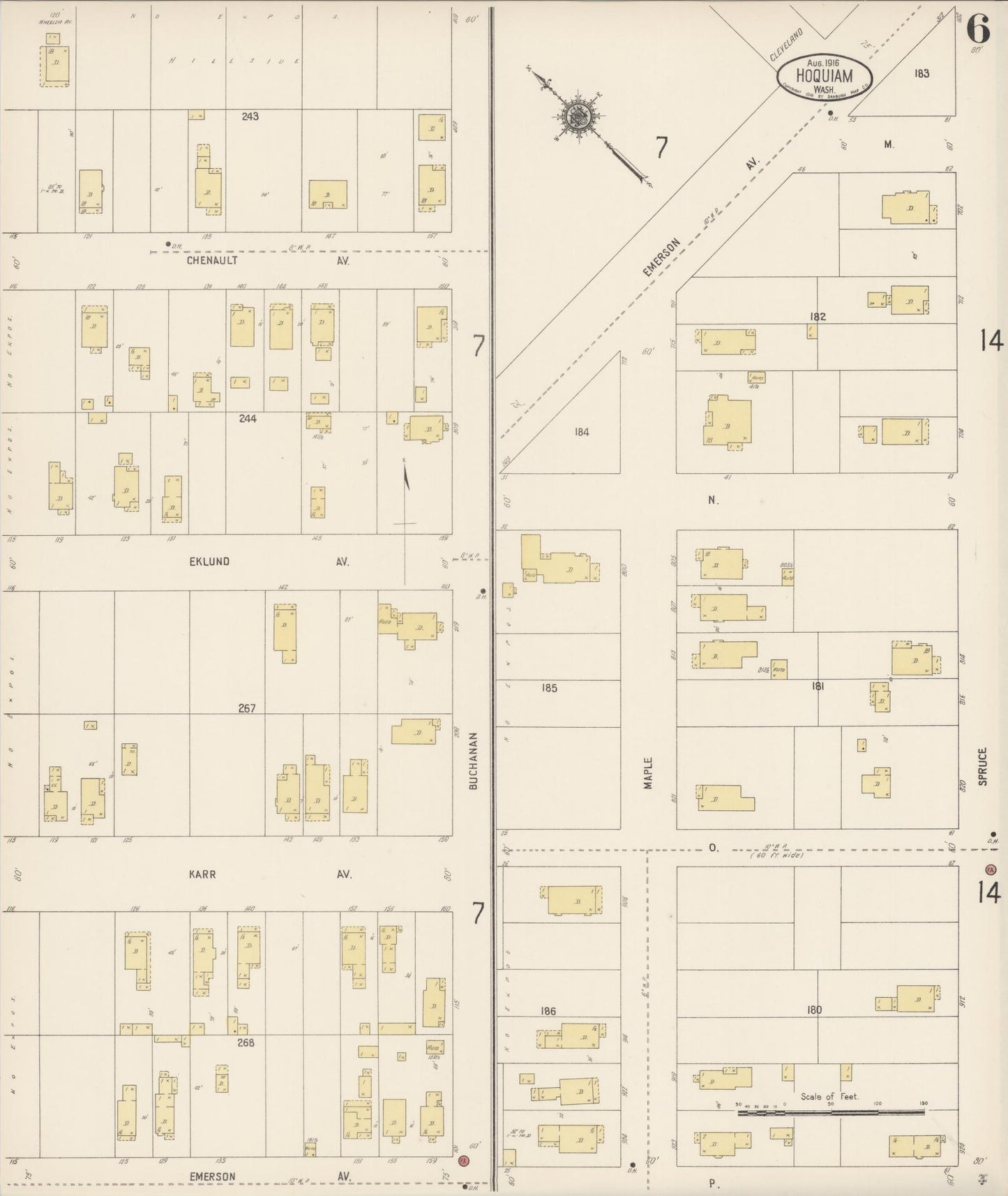 Sanborn Fire Insurance Map from Hoquiam, Grays Harbor County, Washington (1916), Sheet #0006 - Complete Map Set gallery image, historic Sanborn map, vintage wall art, Washington Washington