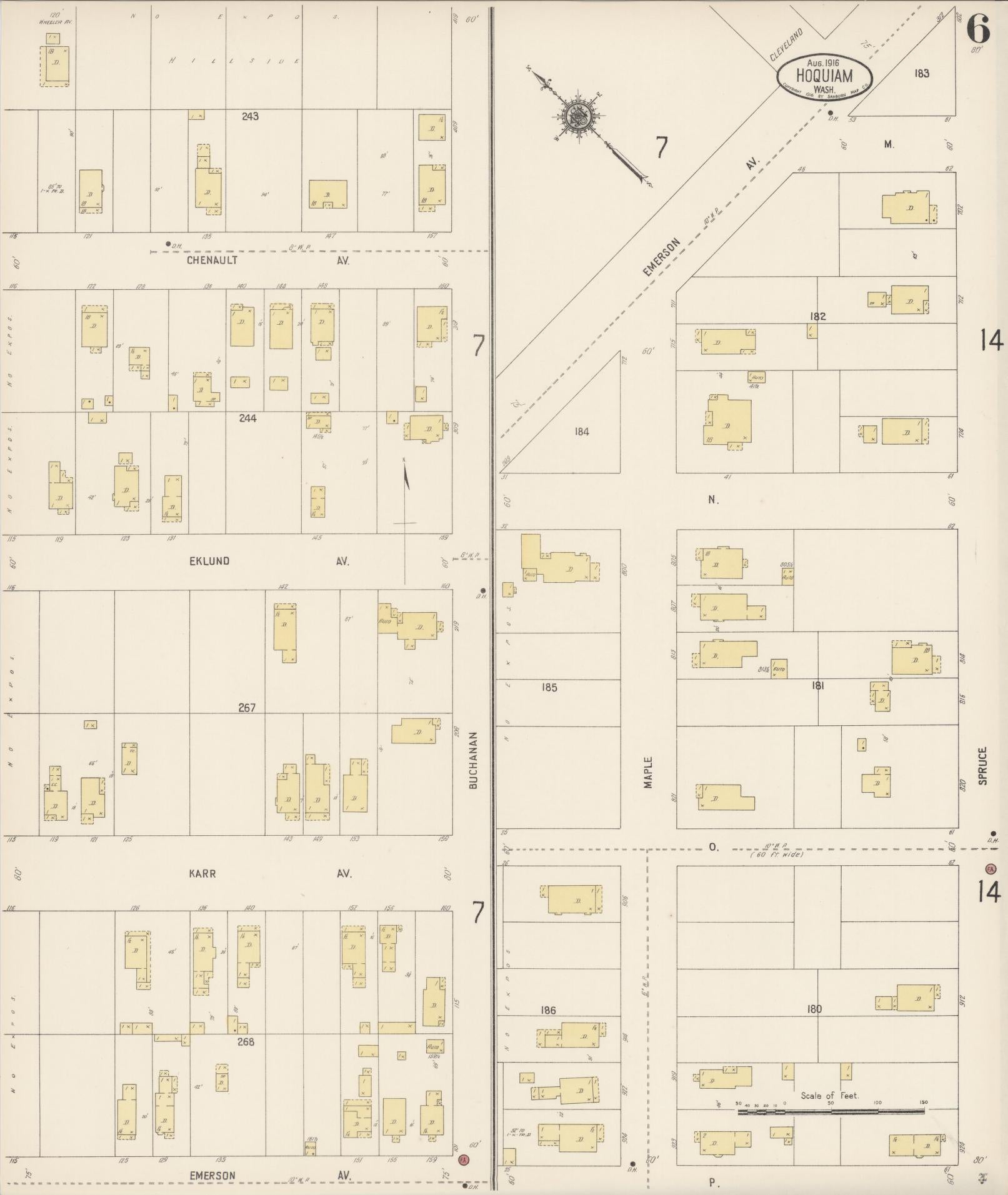 Sanborn Fire Insurance Map from Hoquiam, Grays Harbor County, Washington (1916), Sheet #0006 - Complete Map Set gallery image, historic Sanborn map, vintage wall art, Washington Washington