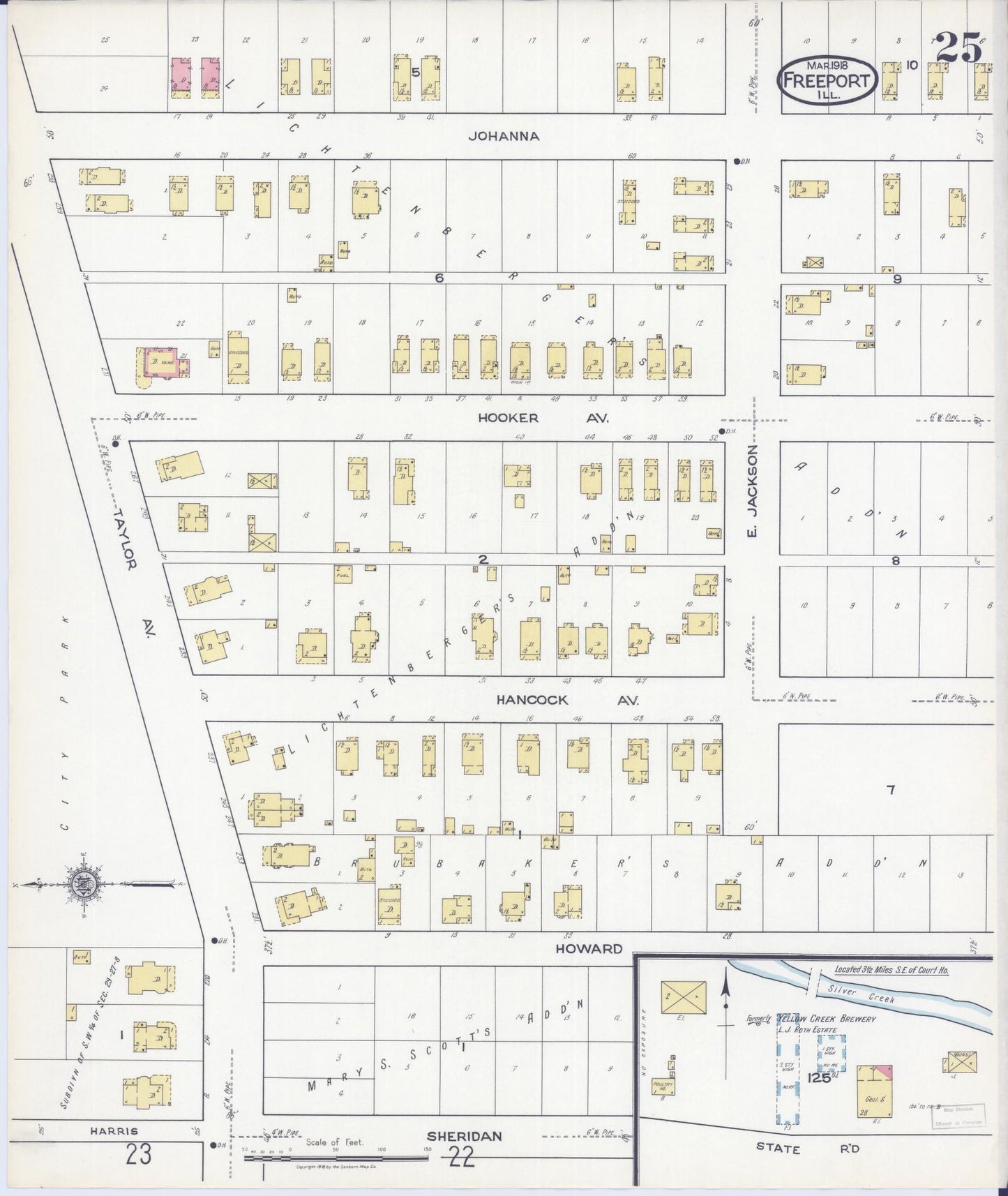 Sanborn Fire Insurance Map from Freeport, Stephenson County, Illinois (1918), Sheet #0025 - Complete Map Set gallery image, historic Sanborn map, vintage wall art, Illinois Illinois