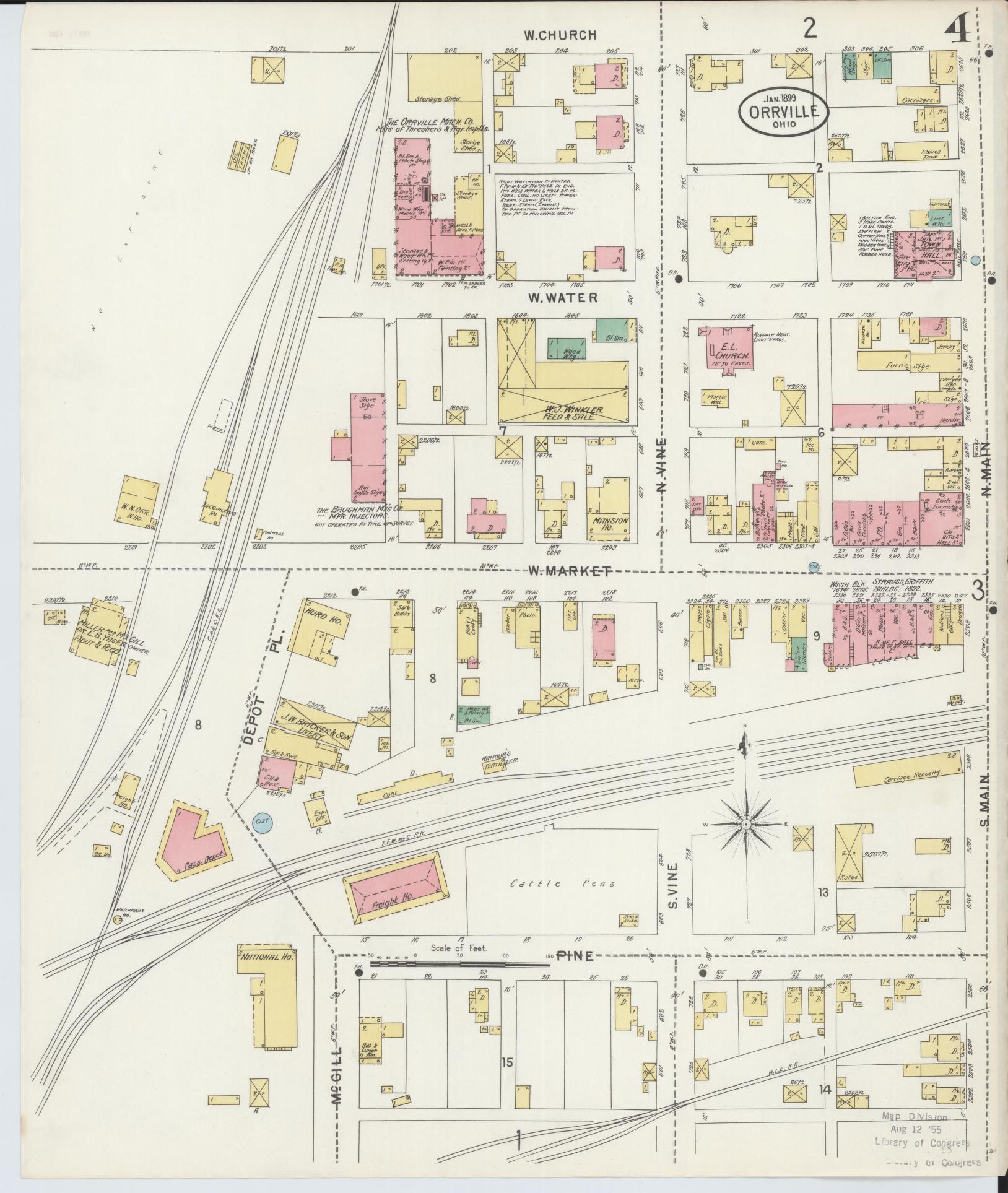 Sanborn Fire Insurance Map from Orrville, Wayne County, Ohio (1899), Sheet #0004 - Historic Sanborn Fire Insurance Map Print, vintage old map wall art, antique decor, genealogy gift, Ohio Ohio map