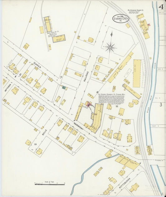 Sanborn Fire Insurance Map from Evans City, Butler County, Pennsylvania (1906), Sheet #0004 - Historic Sanborn Fire Insurance Map Print, vintage old map wall art, antique decor, genealogy gift, Pennsylvania Pennsylvania map