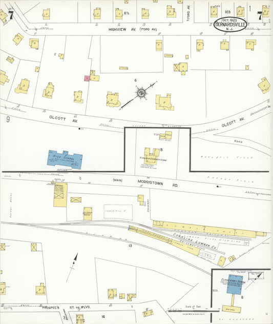 Sanborn Fire Insurance Map from Bernardsville, Somerset County, New Jersey (1923), Sheet #0007 - Historic Sanborn Fire Insurance Map Print, vintage old map wall art, antique decor, genealogy gift, New Jersey New Jersey map