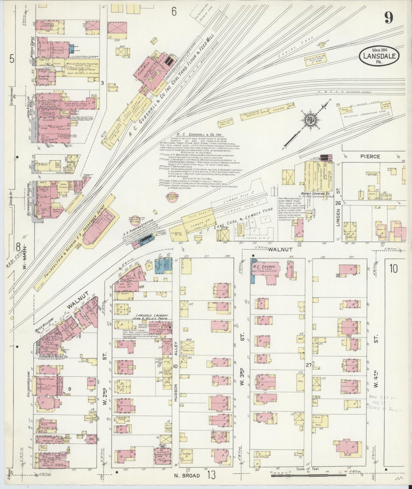 Sanborn Fire Insurance Map from Lansdale, Montgomery County, Pennsylvania (1914), Sheet #0009 - Complete Map Set gallery image, historic Sanborn map, vintage wall art, Pennsylvania Pennsylvania
