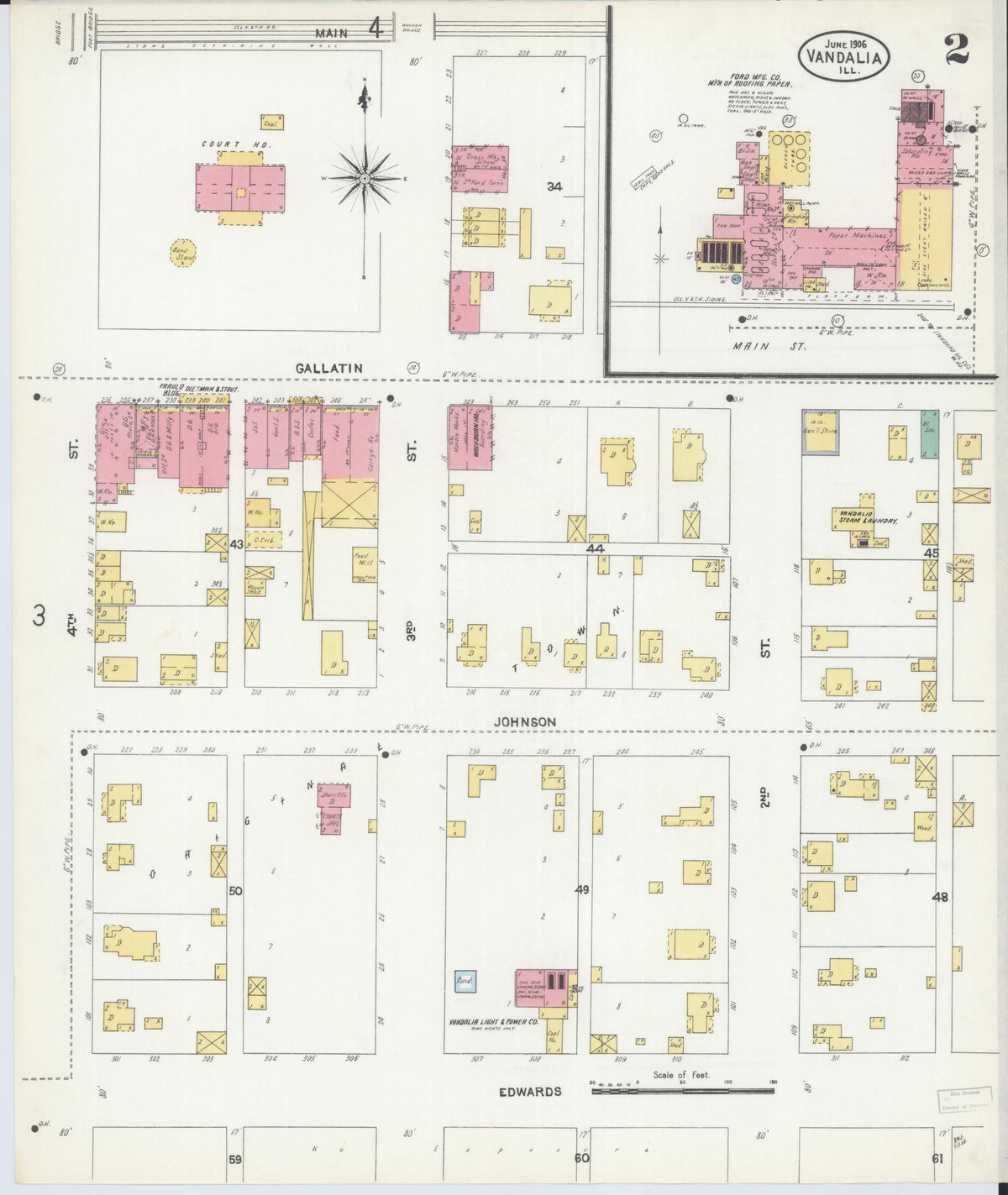 Sanborn Fire Insurance Map from Vandalia, Fayette County, Illinois (1906), Sheet #0002 - Complete Map Set gallery image, historic Sanborn map, vintage wall art, Illinois Illinois