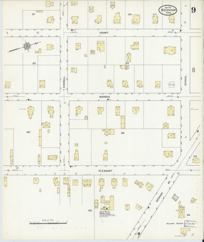 Sanborn Fire Insurance Map from Needham, Norfolk County, Massachusetts (1912), Sheet #0009 - Complete Map Set gallery image, historic Sanborn map, vintage wall art, Massachusetts Massachusetts