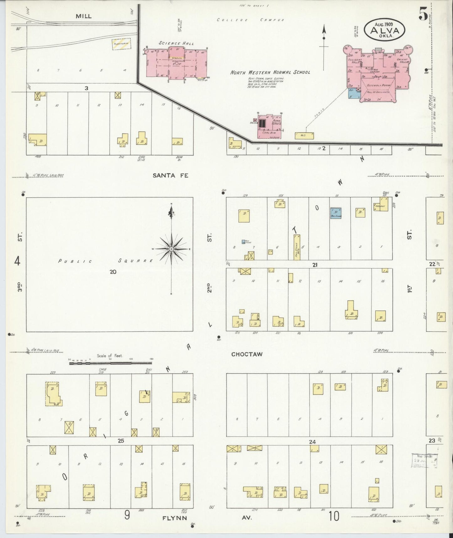 Sanborn Fire Insurance Map from Alva, Woods County, Oklahoma (1909), Sheet #0005 - Complete Map Set gallery image, historic Sanborn map, vintage wall art, Oklahoma Oklahoma