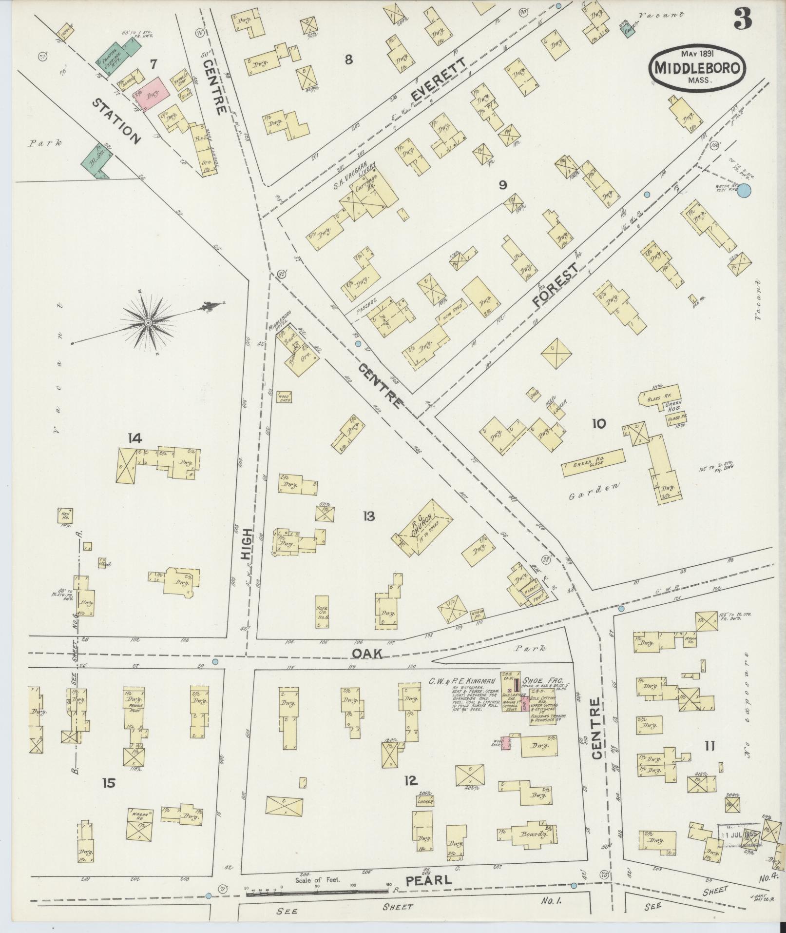 Sanborn Fire Insurance Map from Middleboro, Plymouth County, Massachusetts (1891), Sheet #0003 - Historic Sanborn Fire Insurance Map Print, vintage old map wall art, antique decor, genealogy gift, Massachusetts Massachusetts map