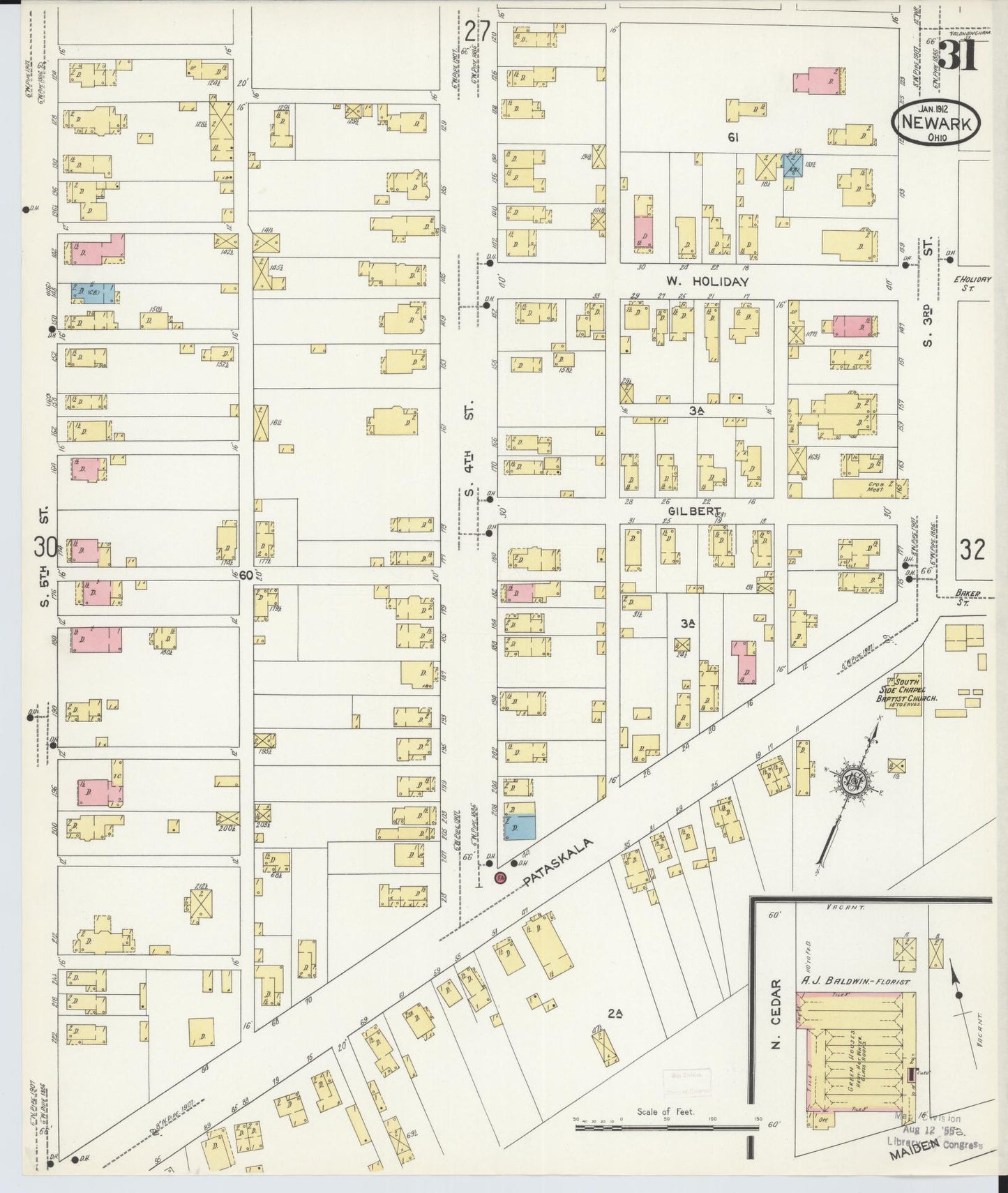 Sanborn Fire Insurance Map from Newark, Licking County, Ohio (1912), Sheet #0031 - Historic Sanborn Fire Insurance Map Print, vintage old map wall art, antique decor, genealogy gift, Ohio Ohio map