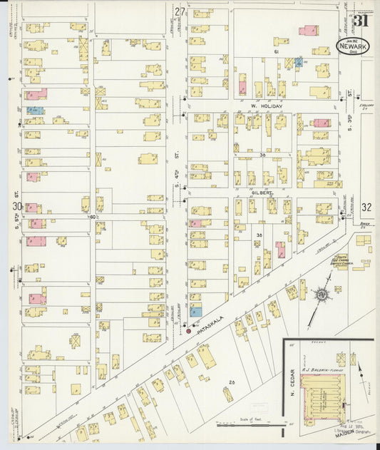 Sanborn Fire Insurance Map from Newark, Licking County, Ohio (1912), Sheet #0031 - Historic Sanborn Fire Insurance Map Print, vintage old map wall art, antique decor, genealogy gift, Ohio Ohio map
