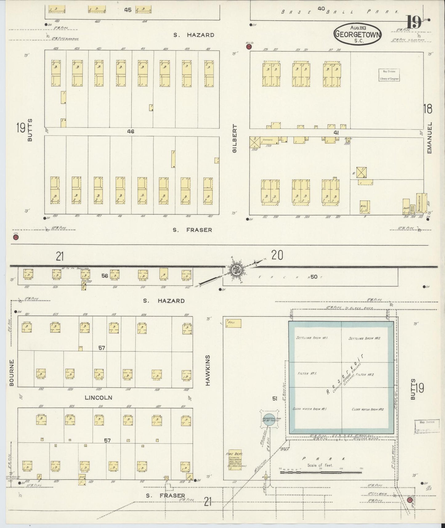 Sanborn Fire Insurance Map from Georgetown, Georgetown County, South Carolina (1913), Sheet #0019 - Historic Sanborn Fire Insurance Map Print, vintage old map wall art, antique decor, genealogy gift, South Carolina South Carolina map