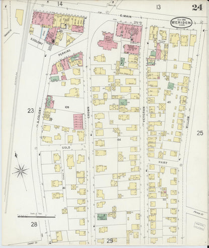 Sanborn Fire Insurance Map from Meriden, New Haven County, Connecticut (1896), Sheet #0024 - Complete Map Set gallery image, historic Sanborn map, vintage wall art, Connecticut Connecticut