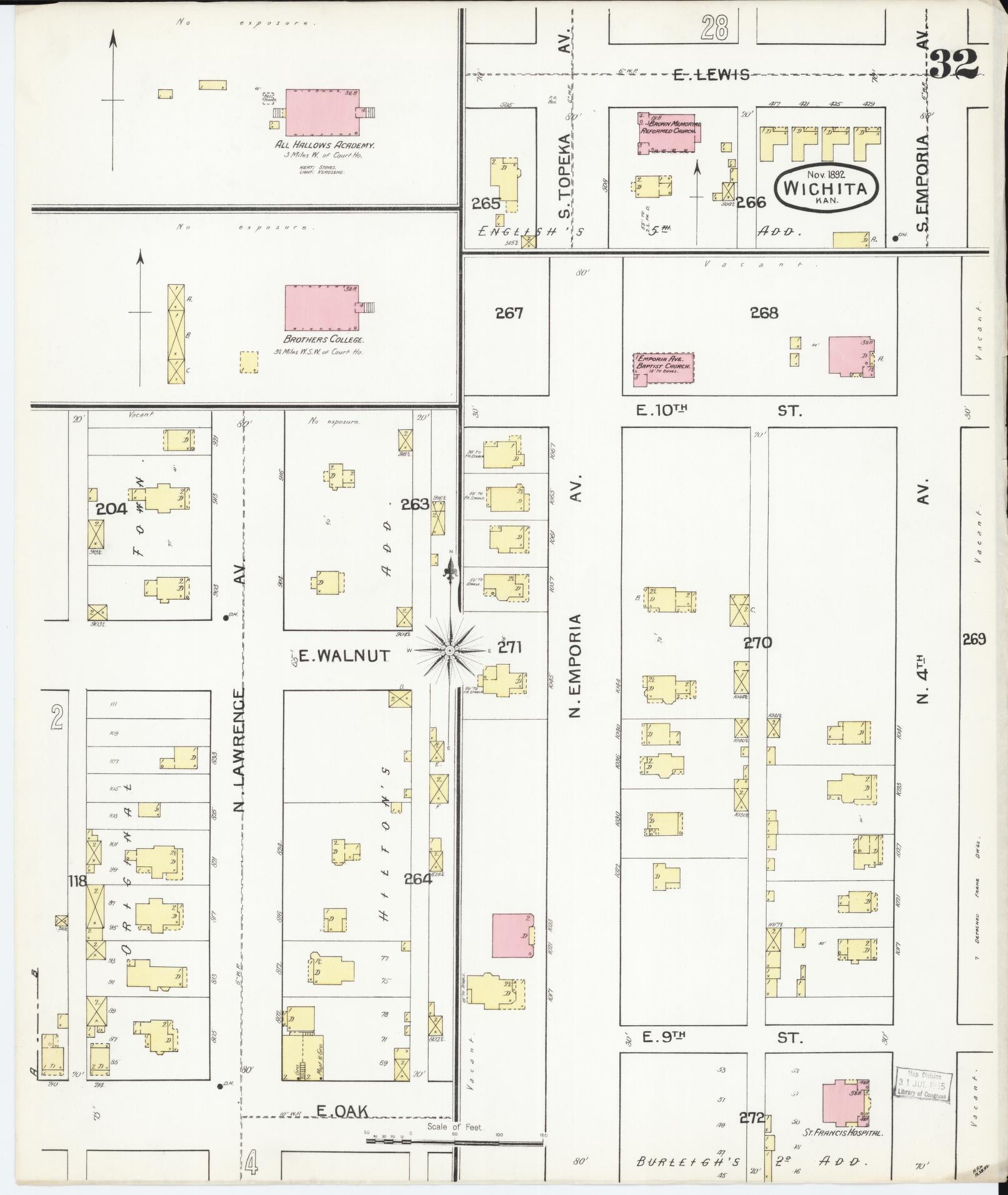 Sanborn Fire Insurance Map from Wichita, Sedgwick County, Kansas (1892), Sheet #0032 - Historic Sanborn Fire Insurance Map Print, vintage old map wall art, antique decor, genealogy gift, Kansas Kansas map