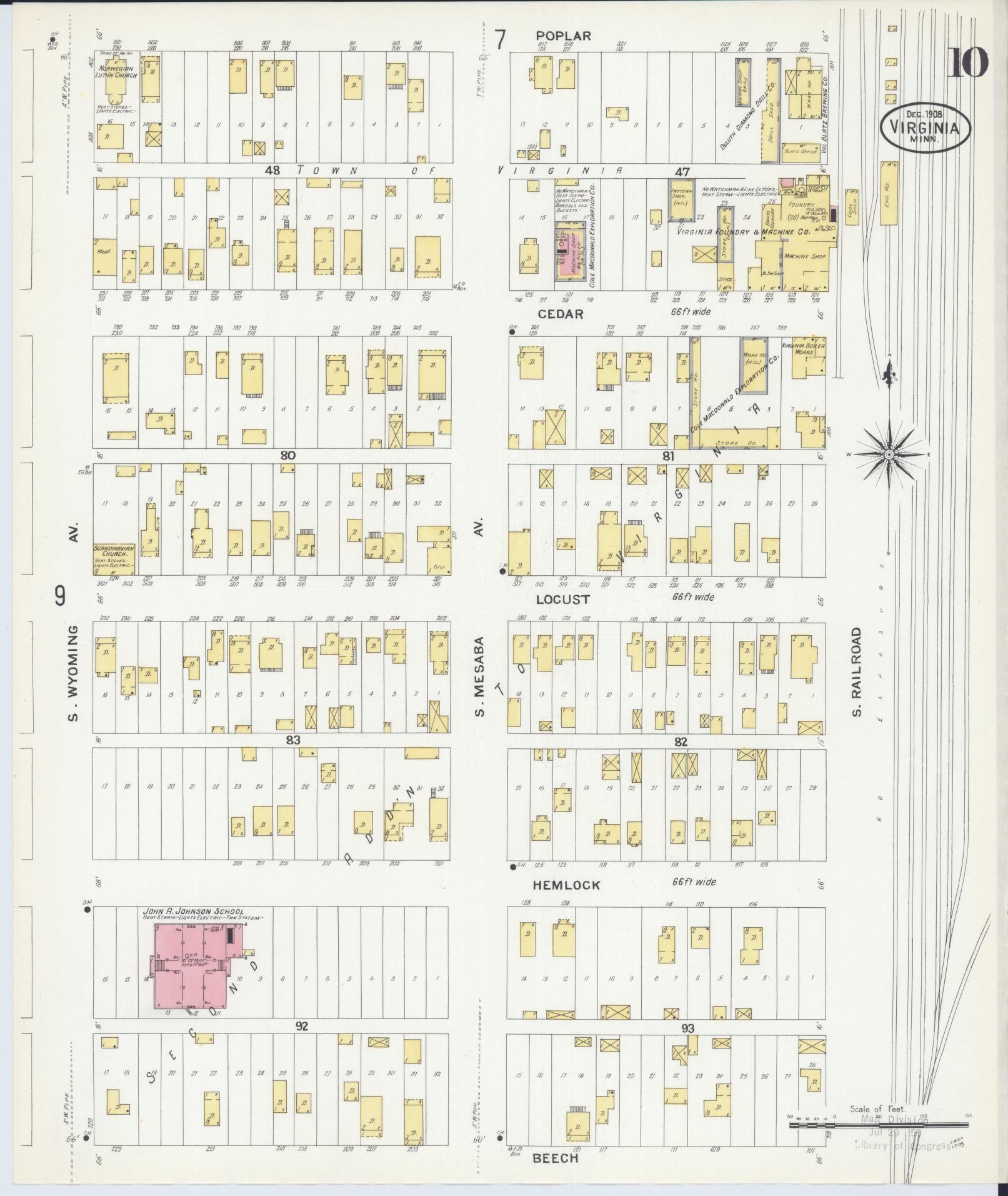 Sanborn Fire Insurance Map from Virginia, Saint Louis County, Minnesota (1908), Sheet #0010 - Historic Sanborn Fire Insurance Map Print, vintage old map wall art, antique decor, genealogy gift, Minnesota Minnesota map