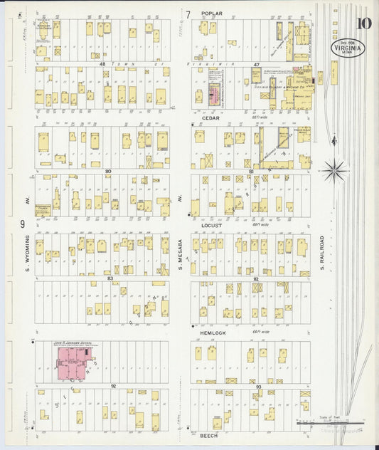 Sanborn Fire Insurance Map from Virginia, Saint Louis County, Minnesota (1908), Sheet #0010 - Historic Sanborn Fire Insurance Map Print, vintage old map wall art, antique decor, genealogy gift, Minnesota Minnesota map