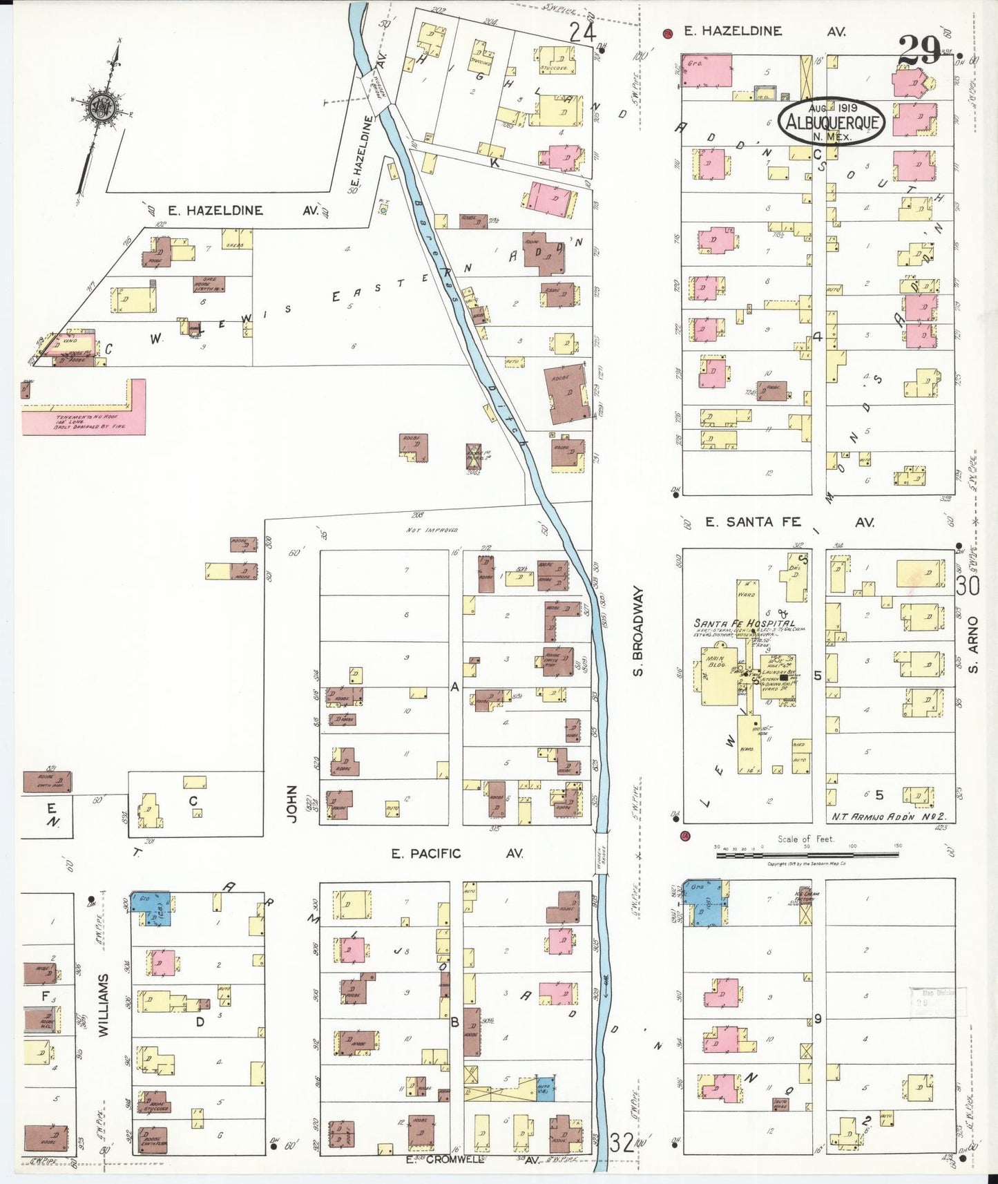 Sanborn Fire Insurance Map from Albuquerque, Bernalillo County, New Mexico (1919), Sheet #0029 - Complete Map Set gallery image, historic Sanborn map, vintage wall art, New Mexico New Mexico