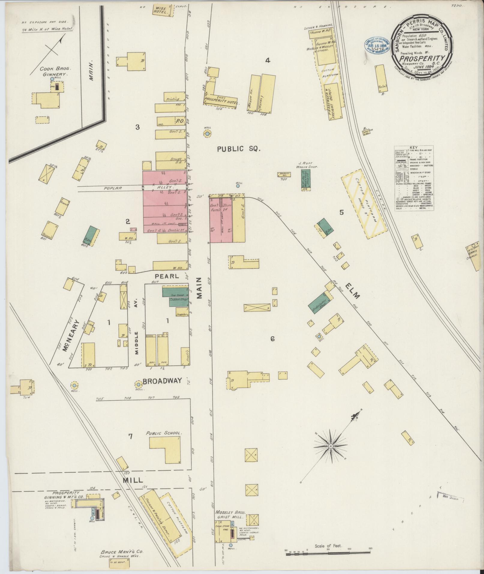 Sanborn Fire Insurance Map from Prosperity, Newberry County, South Carolina (1894), Sheet #0001 - Historic Sanborn Fire Insurance Map Print, vintage old map wall art, antique decor, genealogy gift, South Carolina South Carolina map