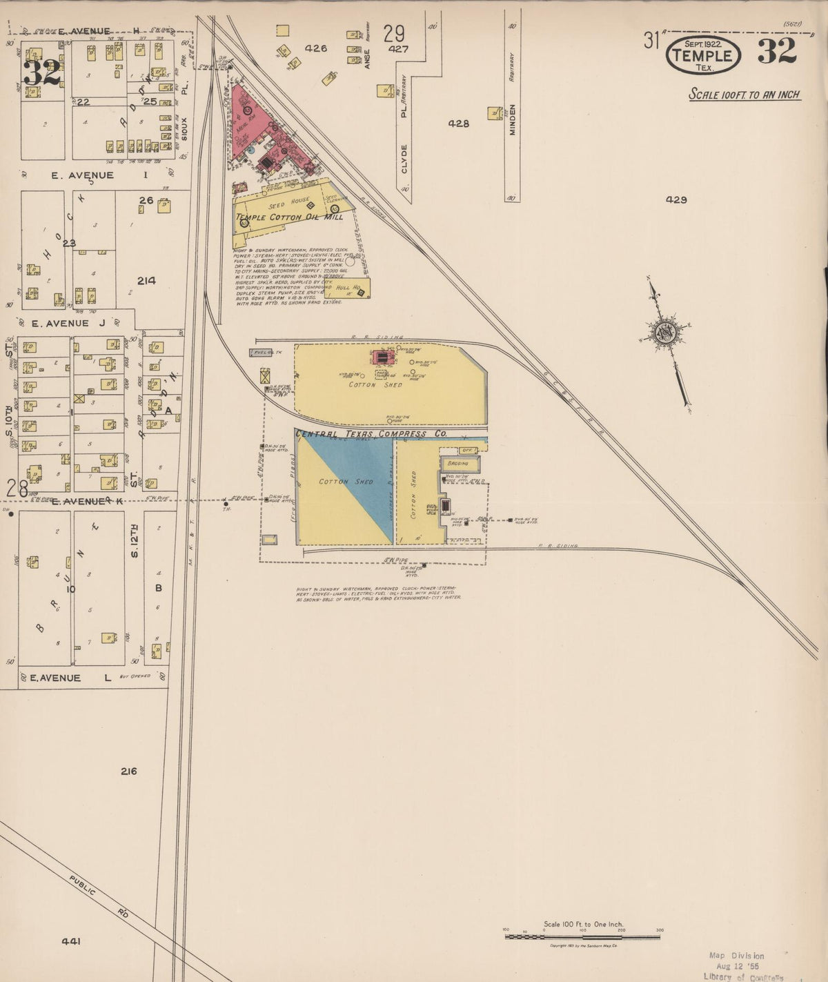 Sanborn Fire Insurance Map from Temple, Bell County, Texas (1922), Sheet #0032 - Complete Map Set gallery image, historic Sanborn map, vintage wall art, Texas Texas