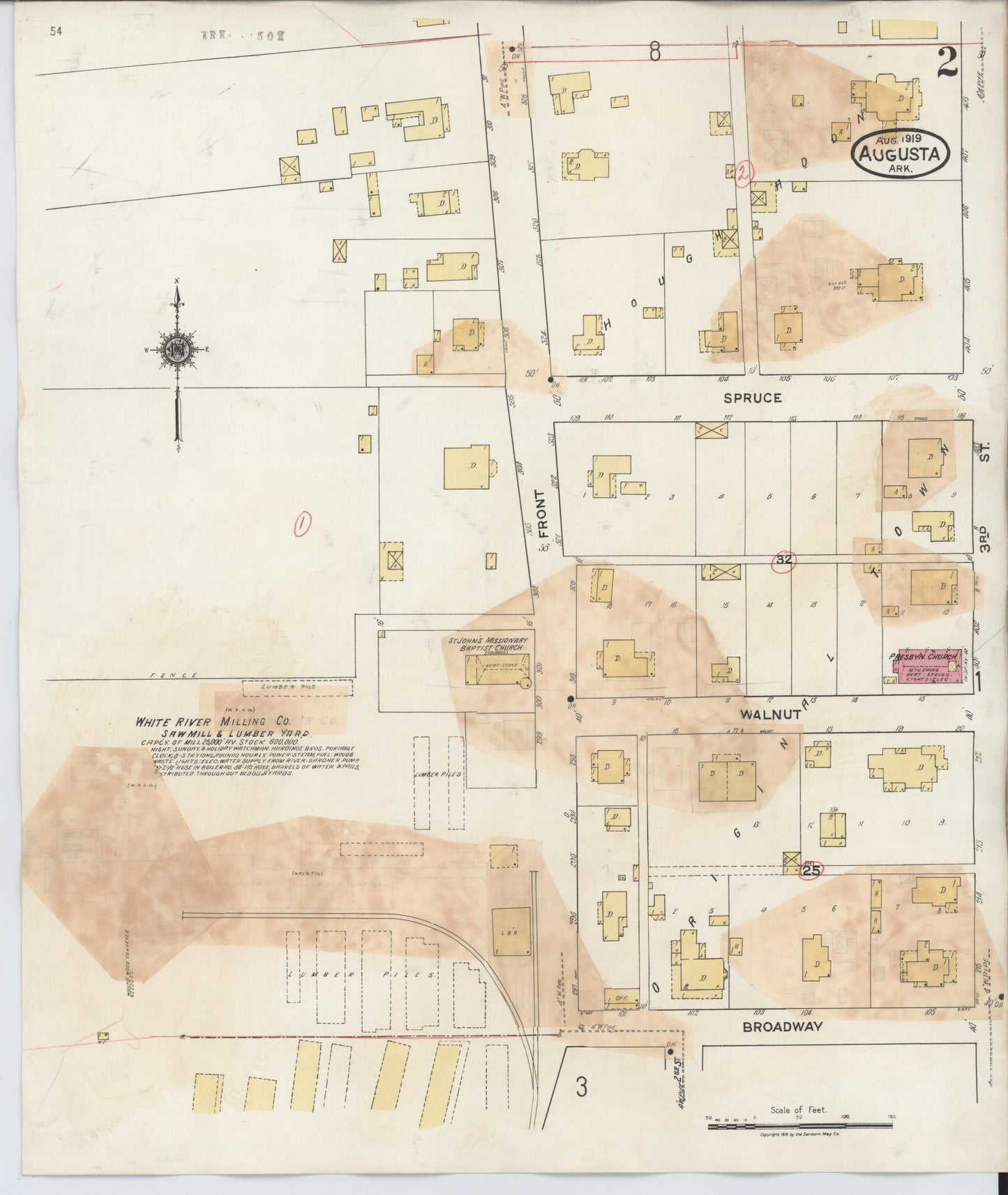 Sanborn Fire Insurance Map from Augusta, Woodruff County, Arkansas (1941), Sheet #0002 - Historic Sanborn Fire Insurance Map Print, vintage old map wall art, antique decor, genealogy gift, Arkansas Arkansas map