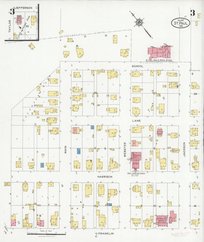 Sanborn Fire Insurance Map from Saint Paul, Shelby And Decatur Counties, Indiana (1927), Sheet #0003 - Historic Sanborn Fire Insurance Map Print, vintage old map wall art, antique decor, genealogy gift, Indiana Indiana map