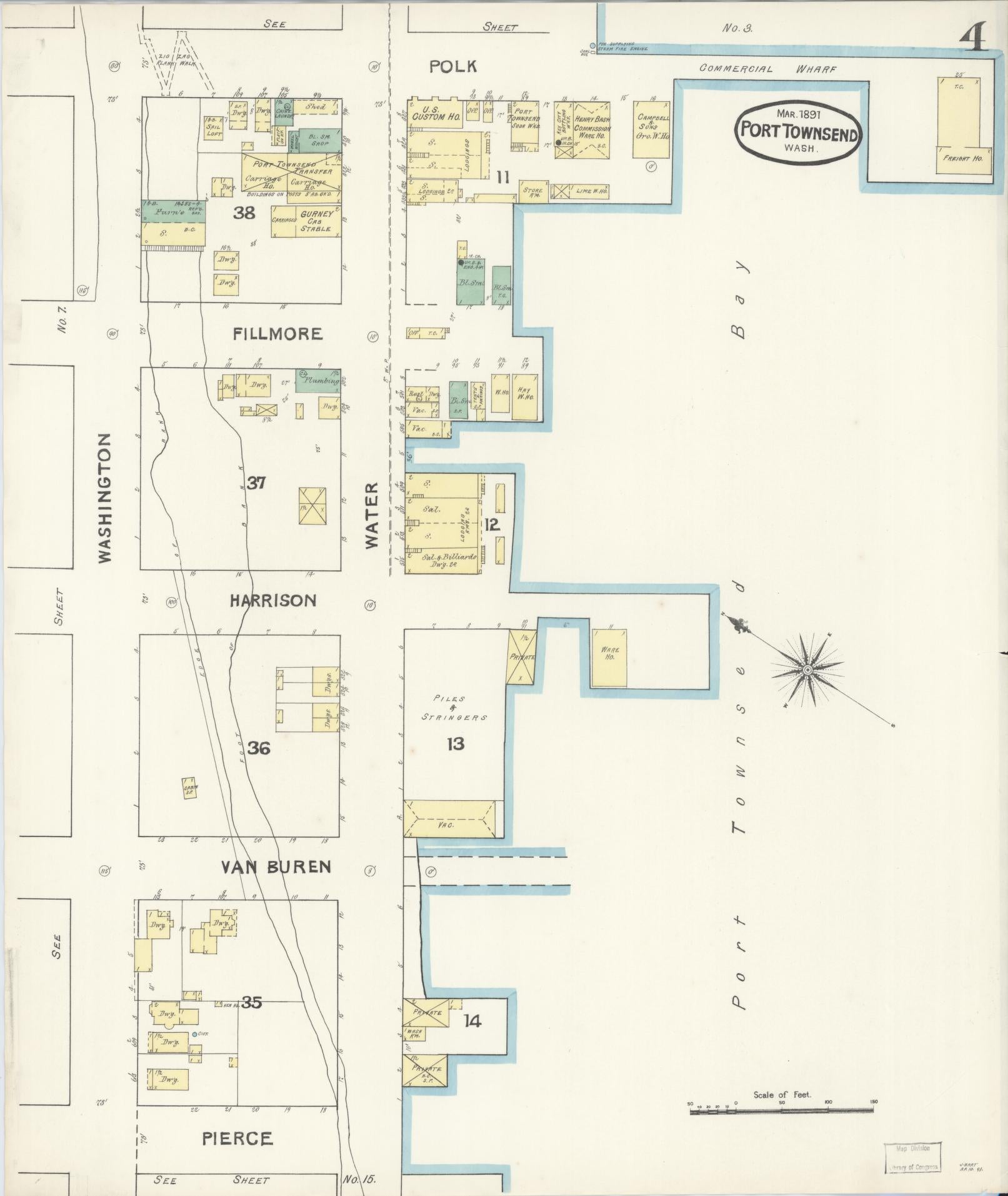 Sanborn Fire Insurance Map from Port Townsend, Jefferson County, Washington (1891), Sheet #0004 - Complete Map Set gallery image, historic Sanborn map, vintage wall art, Washington Washington