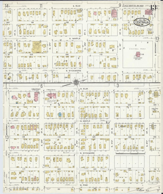 Sanborn Fire Insurance Map from Centralia, Marion, Clinton, Jefferson, and Washington Counties, Illinois (1916), Sheet #0013 - Historic Sanborn Fire Insurance Map Print, vintage old map wall art, antique decor, genealogy gift, Illinois Illinois map