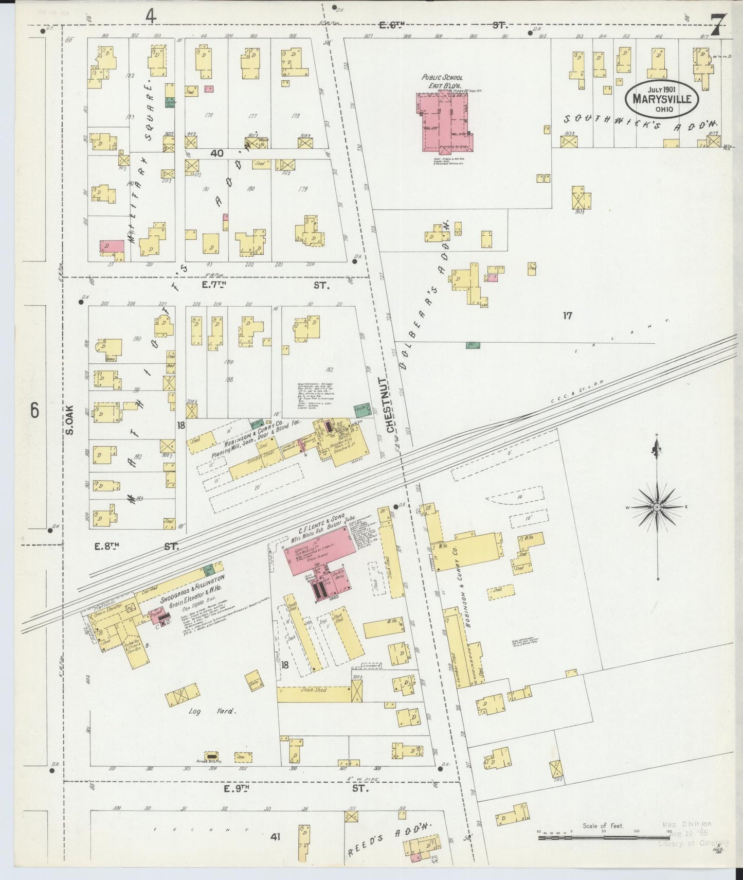 Sanborn Fire Insurance Map from Marysville, Union County, Ohio (1901), Sheet #0007 - Complete Map Set gallery image, historic Sanborn map, vintage wall art, Ohio Ohio