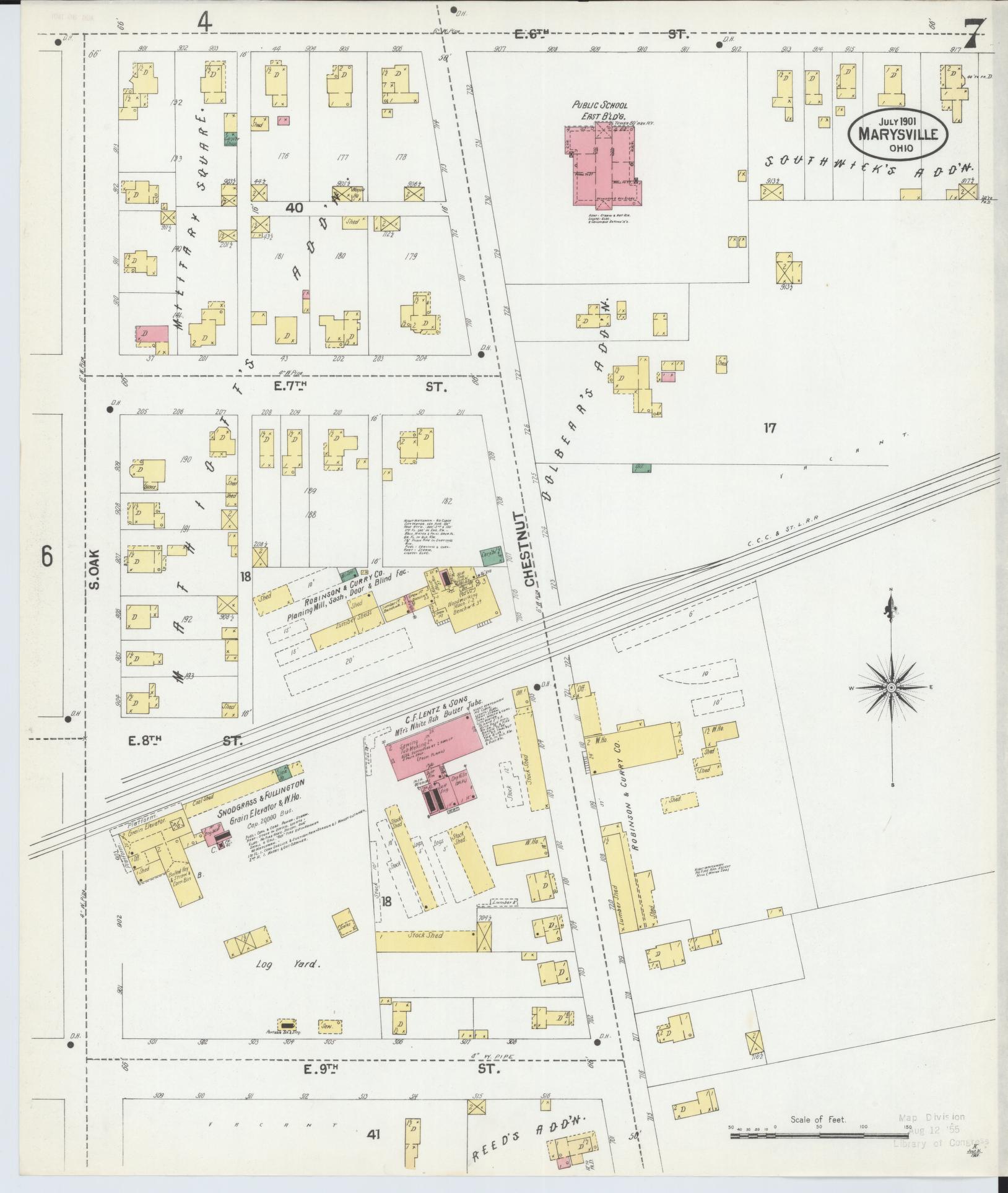 Sanborn Fire Insurance Map from Marysville, Union County, Ohio (1901), Sheet #0007 - Complete Map Set gallery image, historic Sanborn map, vintage wall art, Ohio Ohio