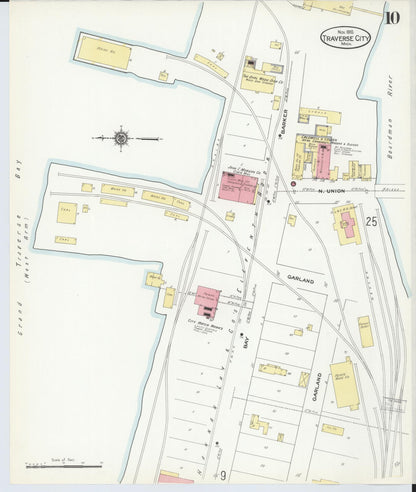 Sanborn Fire Insurance Map from Traverse City, Grand Traverse County, Michigan (1910), Sheet #0010 - Historic Sanborn Fire Insurance Map Print, vintage old map wall art, antique decor, genealogy gift, Michigan Michigan map