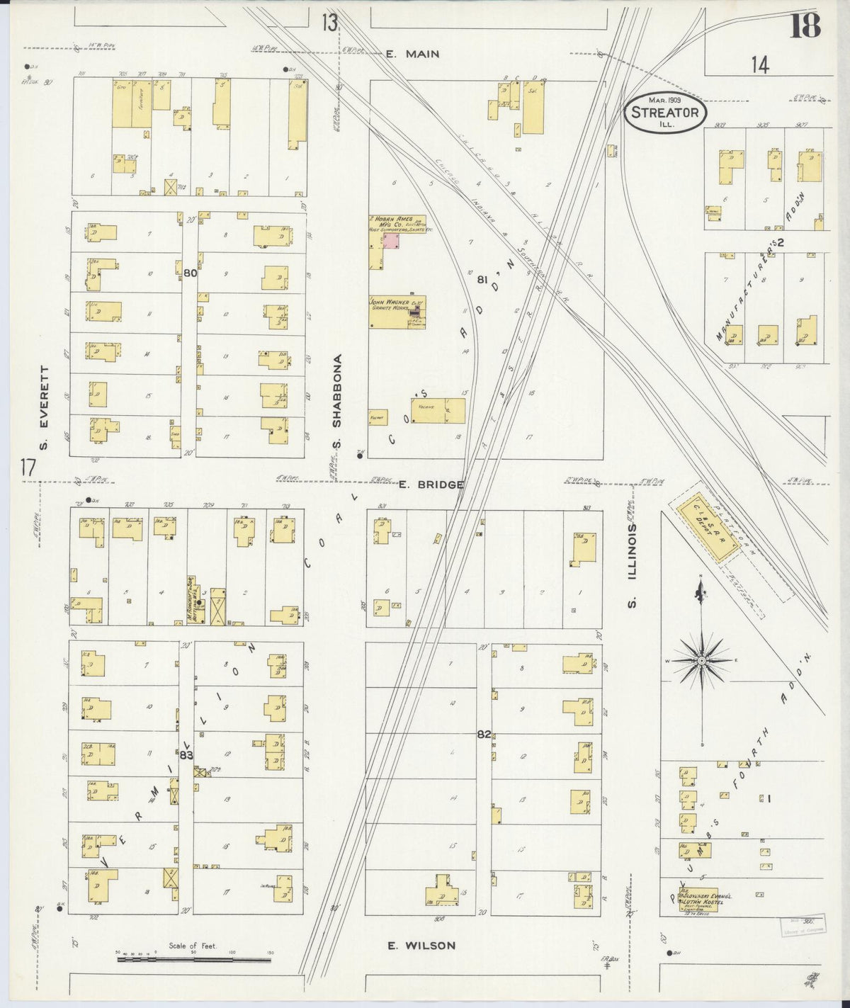 Sanborn Fire Insurance Map from Streator, La Salle County, Illinois (1909), Sheet #0018 - Complete Map Set gallery image, historic Sanborn map, vintage wall art, Illinois Illinois