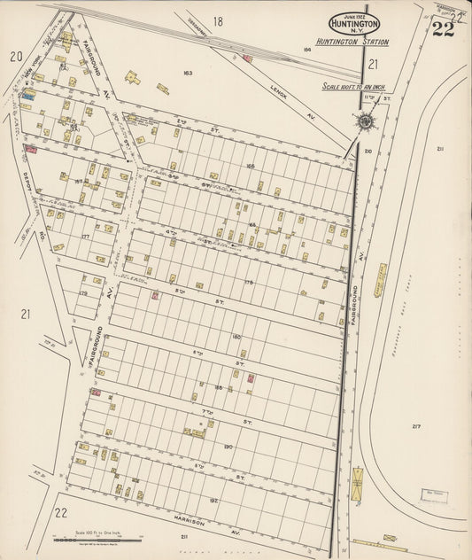 Sanborn Fire Insurance Map from Huntington, Suffolk County, New York (1922), Sheet #0022 - Historic Sanborn Fire Insurance Map Print, vintage old map wall art, antique decor, genealogy gift, New York New York map