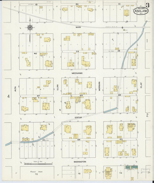 Sanborn Fire Insurance Map from Ashland, Cass County, Illinois (1909), Sheet #0003 - Historic Sanborn Fire Insurance Map Print, vintage old map wall art, antique decor, genealogy gift, Illinois Illinois map