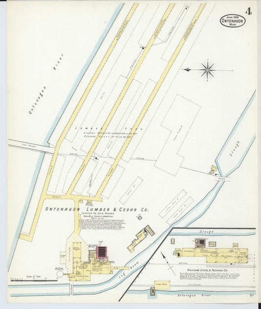 Sanborn Fire Insurance Map from Ontonagon, Ontonagon County, Michigan (1908), Sheet #0004 - Historic Sanborn Fire Insurance Map Print, vintage old map wall art, antique decor, genealogy gift, Michigan Michigan map