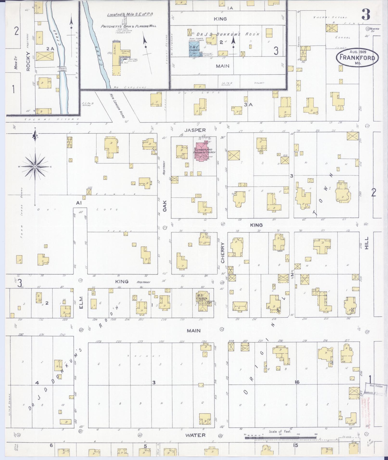 Sanborn Fire Insurance Map from Frankford, Pike County, Missouri (1909), Sheet #0003 - Historic Sanborn Fire Insurance Map Print, vintage old map wall art, antique decor, genealogy gift, Missouri Missouri map
