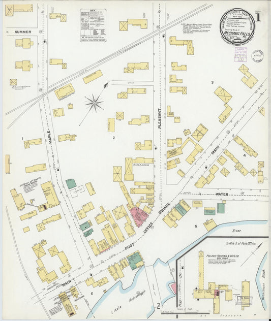 Sanborn Fire Insurance Map from Mechanic Falls, Androscoggin County, Maine (1901), Sheet #0001 - Historic Sanborn Fire Insurance Map Print, vintage old map wall art, antique decor, genealogy gift, Maine Maine map