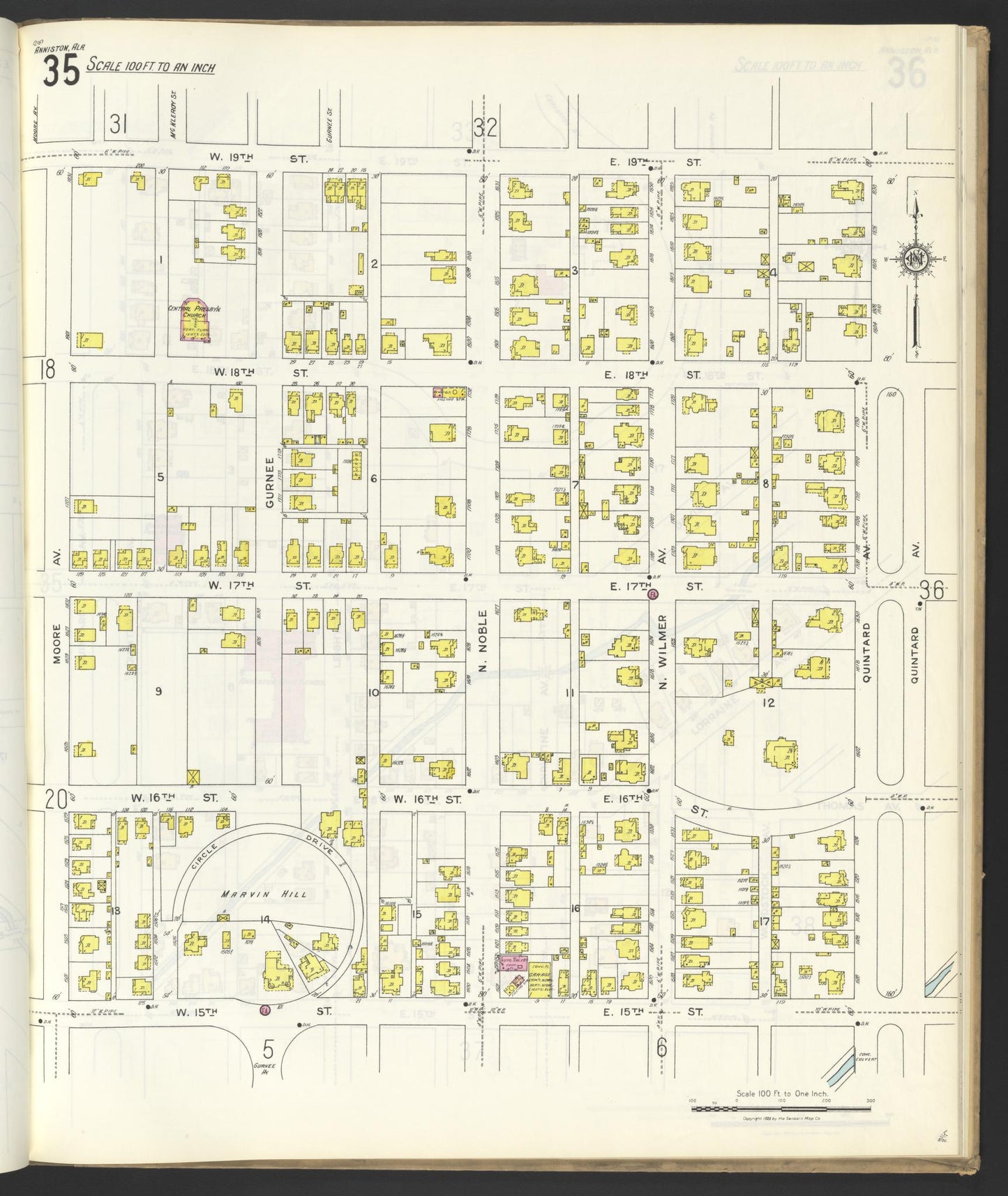 Sanborn Fire Insurance Map from Anniston, Calhoun County, Alabama (1925), Sheet #0035 - Complete Map Set gallery image, historic Sanborn map, vintage wall art, Alabama Alabama