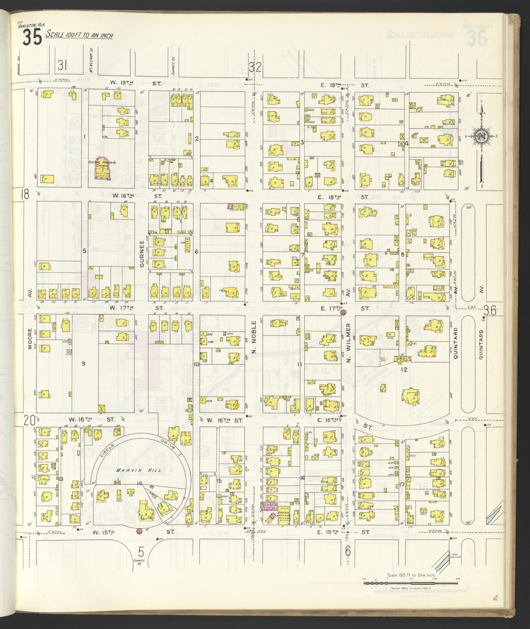 Sanborn Fire Insurance Map from Anniston, Calhoun County, Alabama (1925), Sheet #0035 - Complete Map Set gallery image, historic Sanborn map, vintage wall art, Alabama Alabama