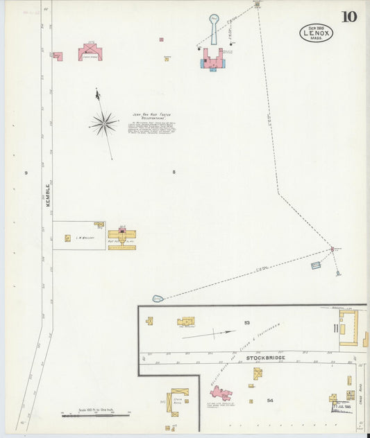 Sanborn Fire Insurance Map from Lenox, Berkshire County, Massachusetts (1905), Sheet #0010 - Historic Sanborn Fire Insurance Map Print, vintage old map wall art, antique decor, genealogy gift, Massachusetts Massachusetts map