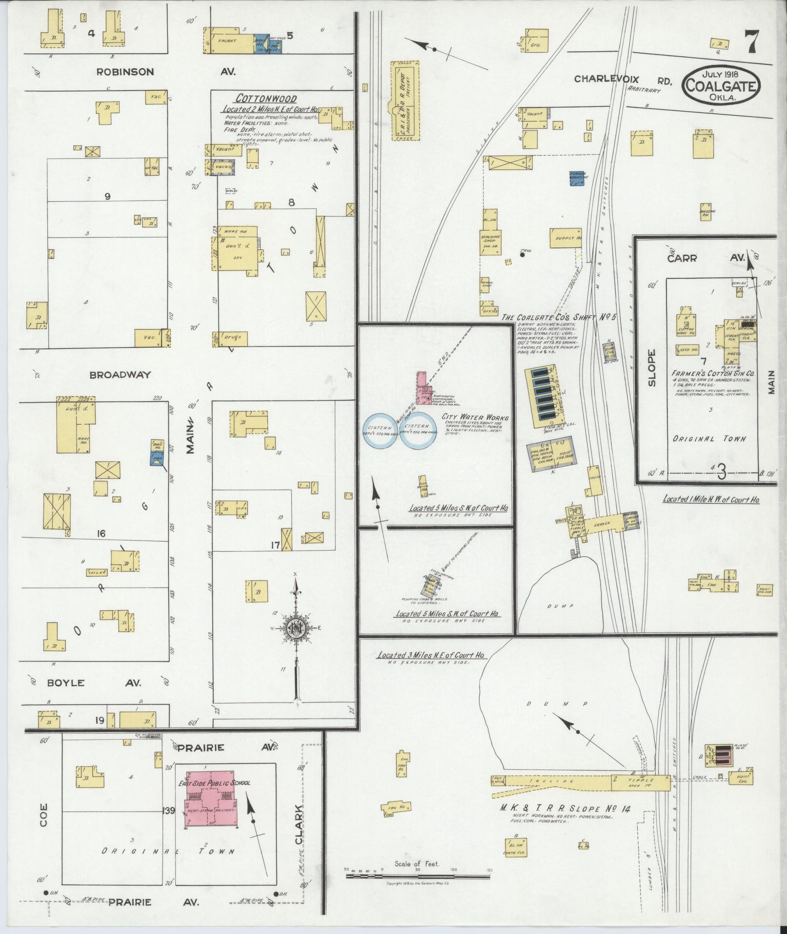 Sanborn Fire Insurance Map from Coalgate, Coal County, Oklahoma (1918), Sheet #0007 - Complete Map Set gallery image, historic Sanborn map, vintage wall art, Oklahoma Oklahoma