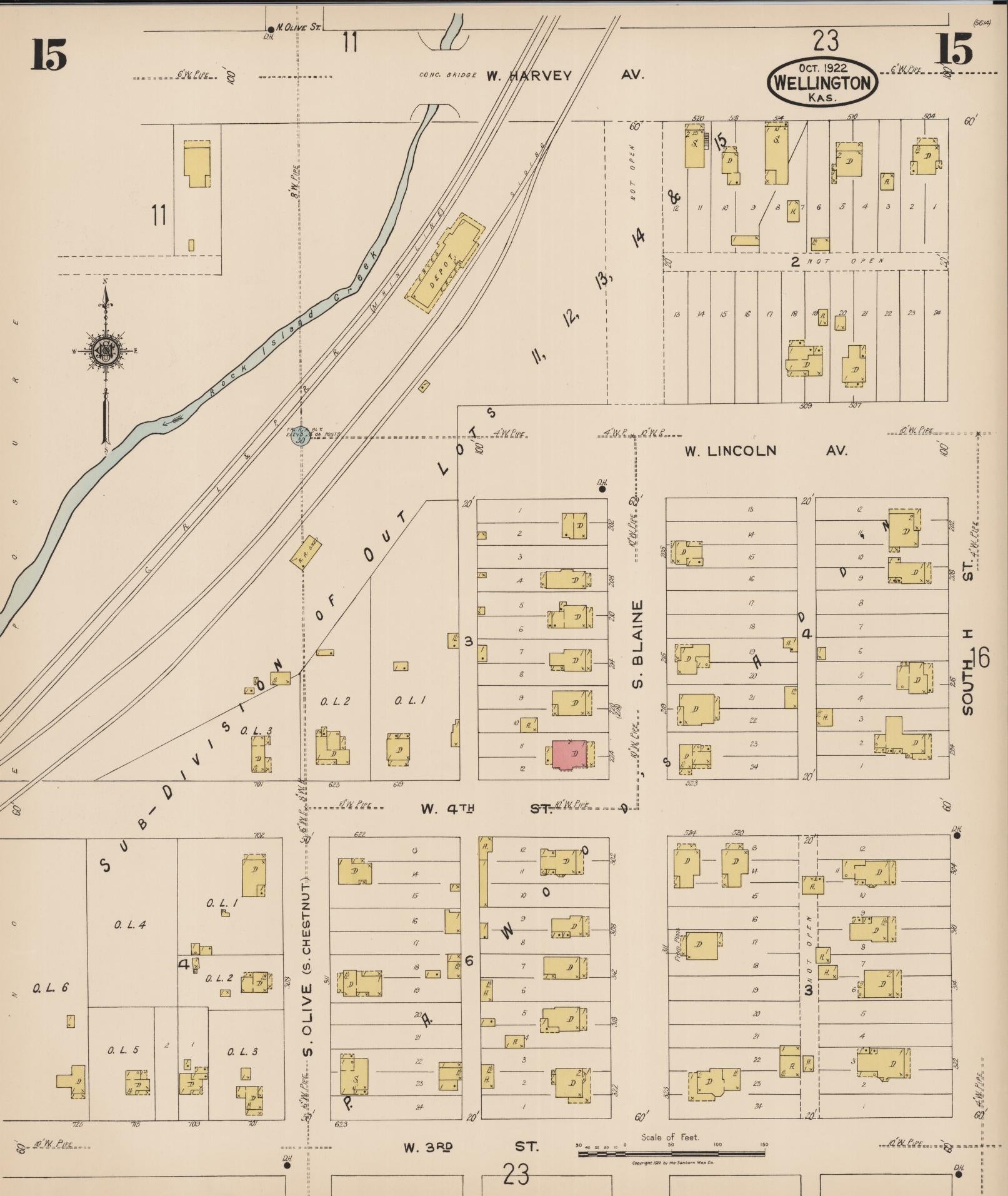 Sanborn Fire Insurance Map from Wellington, Sumner County, Kansas (1922), Sheet #0015 - Complete Map Set gallery image, historic Sanborn map, vintage wall art, Kansas Kansas