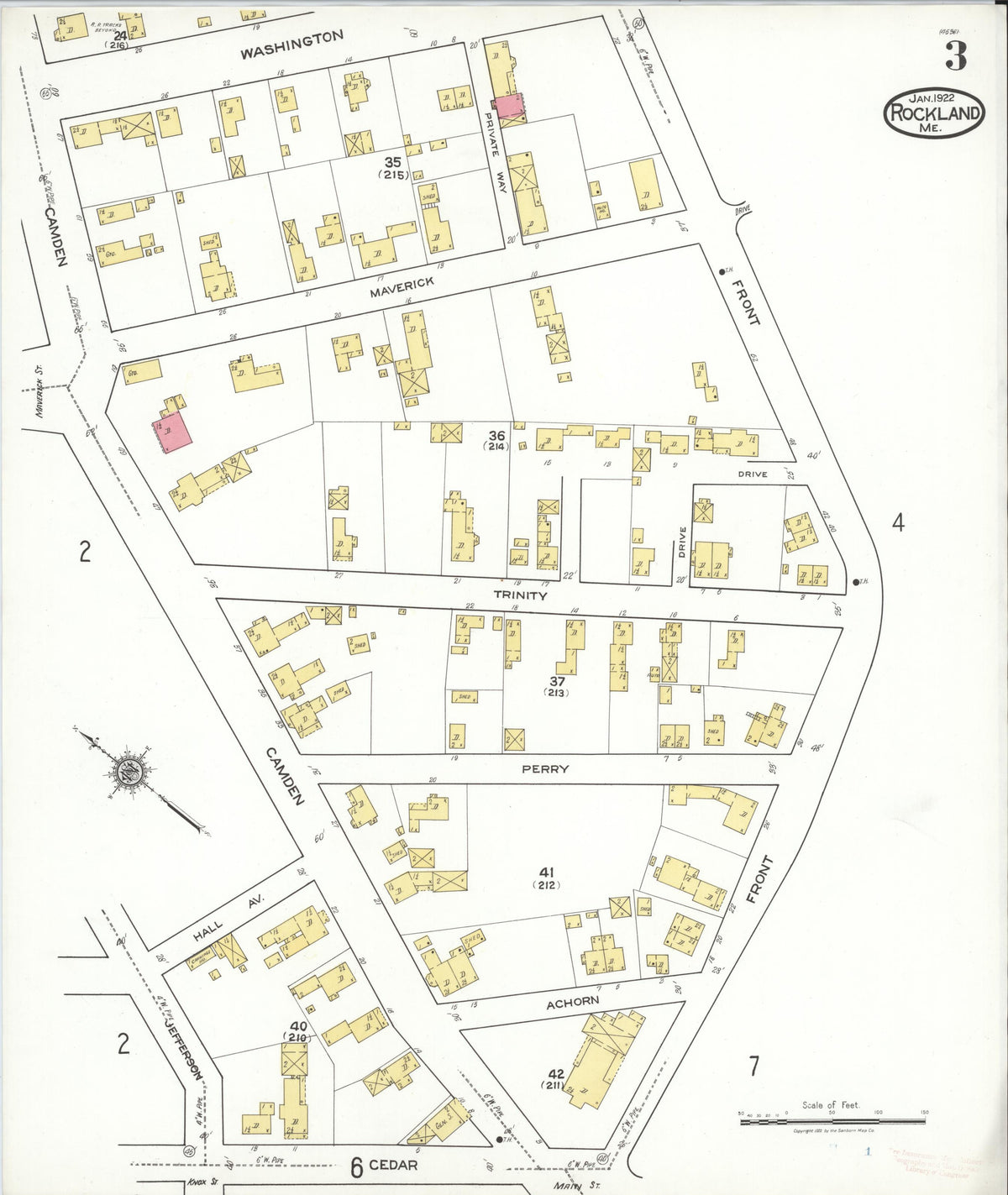 Sanborn Fire Insurance Map from Rockland, Knox County, Maine (1922), Sheet #0003 - Complete Map Set gallery image, historic Sanborn map, vintage wall art, Maine Maine