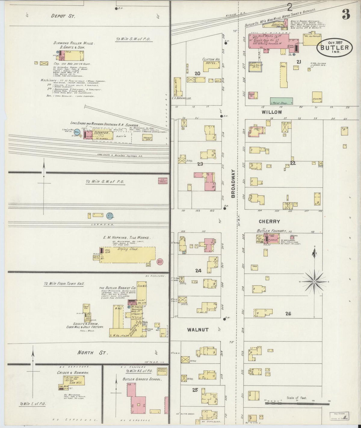 Sanborn Fire Insurance Map from Butler, De Kalb County, Indiana (1897), Sheet #0003 - Historic Sanborn Fire Insurance Map Print, vintage old map wall art, antique decor, genealogy gift, Indiana Indiana map