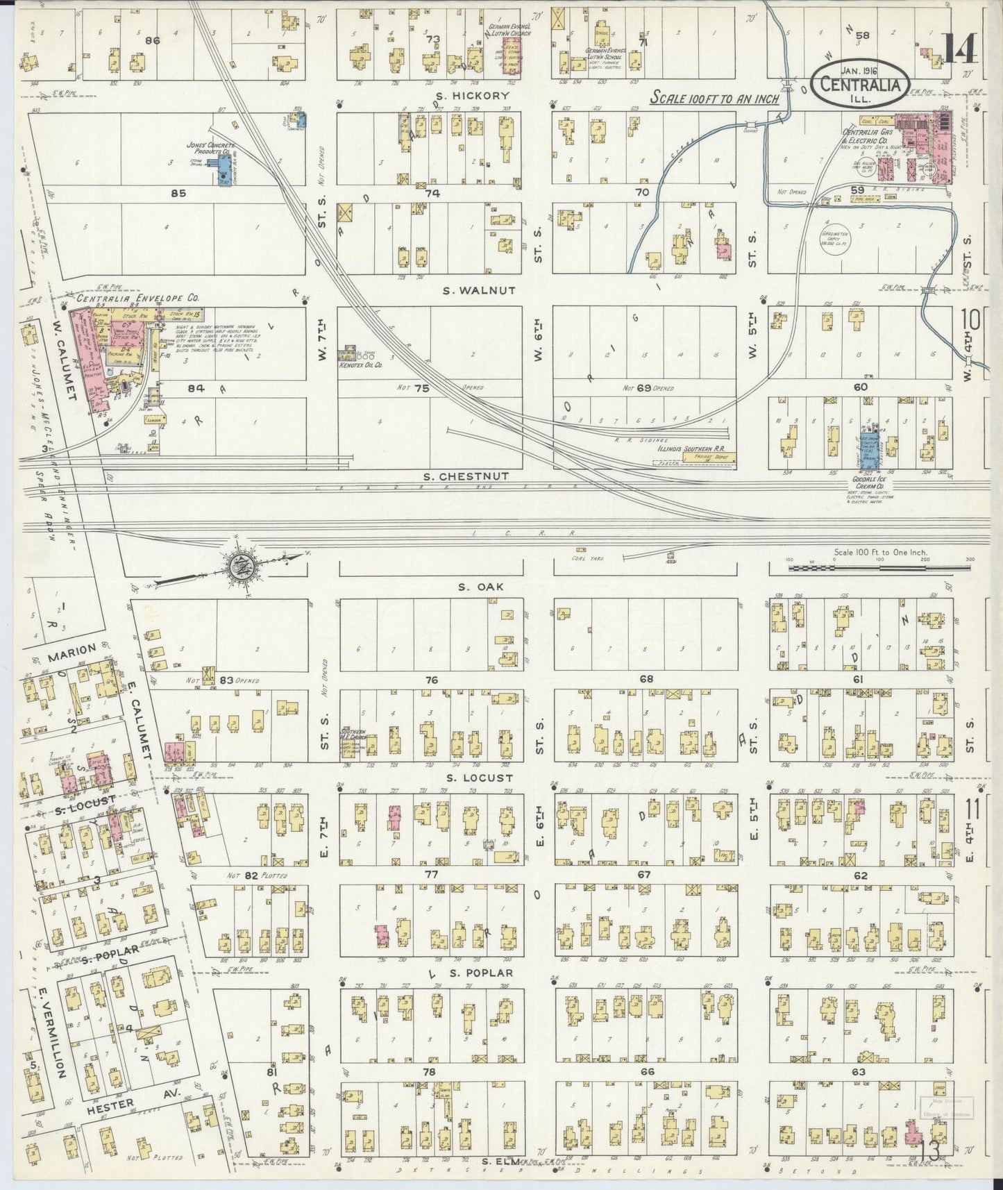 Sanborn Fire Insurance Map from Centralia, Marion, Clinton, Jefferson, and Washington Counties, Illinois (1916), Sheet #0014 - Historic Sanborn Fire Insurance Map Print, vintage old map wall art, antique decor, genealogy gift, Illinois Illinois map