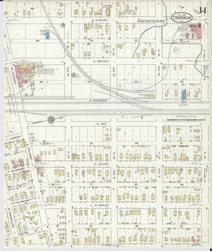 Sanborn Fire Insurance Map from Centralia, Marion, Clinton, Jefferson, and Washington Counties, Illinois (1916), Sheet #0014 - Historic Sanborn Fire Insurance Map Print, vintage old map wall art, antique decor, genealogy gift, Illinois Illinois map