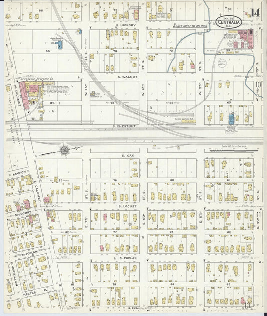 Sanborn Fire Insurance Map from Centralia, Marion, Clinton, Jefferson, and Washington Counties, Illinois (1916), Sheet #0014 - Historic Sanborn Fire Insurance Map Print, vintage old map wall art, antique decor, genealogy gift, Illinois Illinois map