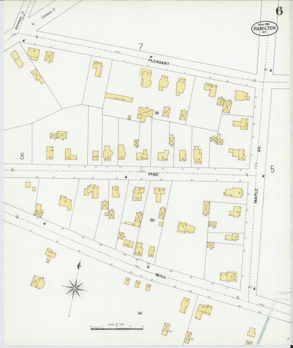 Sanborn Fire Insurance Map from Hamilton, Madison County, New York (1901), Sheet #0006 - Historic Sanborn Fire Insurance Map Print, vintage old map wall art, antique decor, genealogy gift, New York New York map
