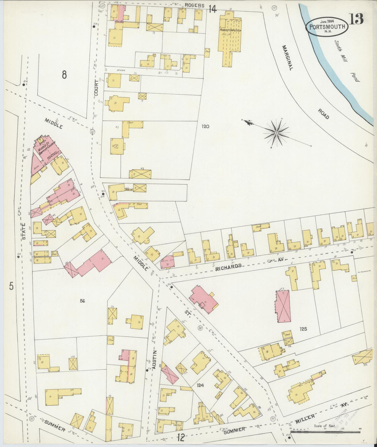 Sanborn Fire Insurance Map from Portsmouth, Rockingham County, New Hampshire (1904), Sheet #0013 - Complete Map Set gallery image, historic Sanborn map, vintage wall art, New Hampshire New Hampshire