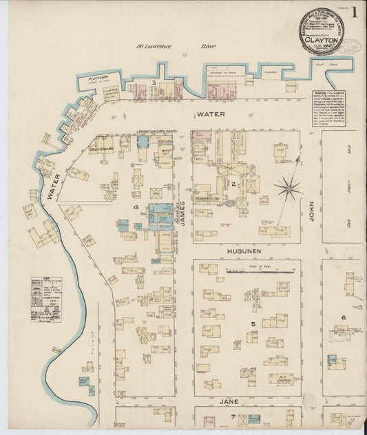 Sanborn Fire Insurance Map from Clayton, Jefferson County, New York (1884), Sheet #0001 - Complete Map Set gallery image, historic Sanborn map, vintage wall art, New York New York