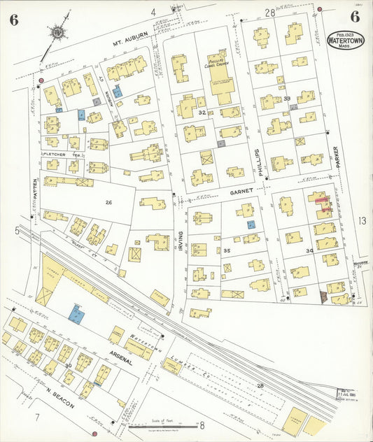 Sanborn Fire Insurance Map from Watertown, Middlesex County, Massachusetts (1923), Sheet #0006 - Historic Sanborn Fire Insurance Map Print, vintage old map wall art, antique decor, genealogy gift, Massachusetts Massachusetts map
