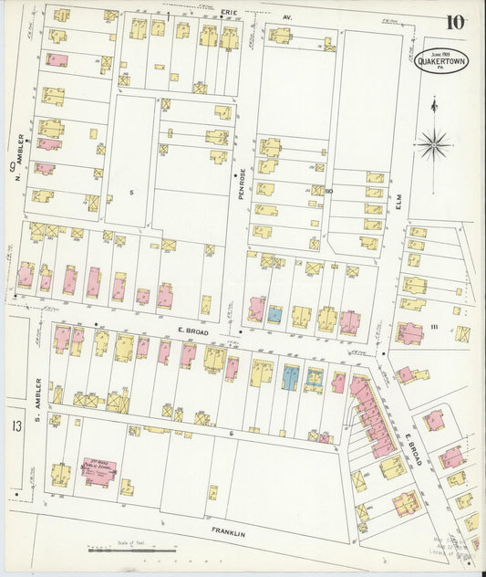 Sanborn Fire Insurance Map from Quakertown, Bucks County, Pennsylvania (1909), Sheet #0010 - Historic Sanborn Fire Insurance Map Print, vintage old map wall art, antique decor, genealogy gift, Pennsylvania Pennsylvania map